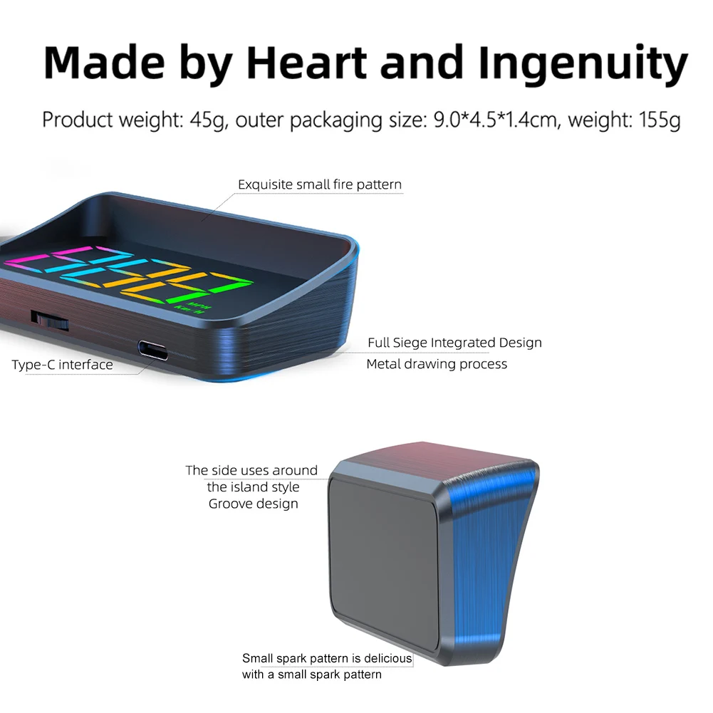90*45 Mm Car Head-Up Display ABS And PC Material Built-in for gps Chip High Universality Fitment Day And Night Visibility