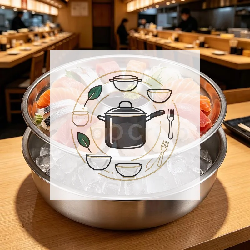 Stainless Steel Sashimi Ice Plate Round With Dipping Dish Food Display Tray Chiller Tray Detachable Seafood Sushi Tray