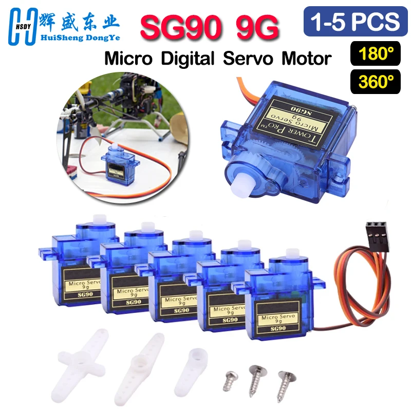 1-5pcs SG90 9G Micro Digital Servo Motor 180/360Degree Fixed-Wing Micro Gear Servo Motor for Rc Helicopter Toy Airplane Aircraft