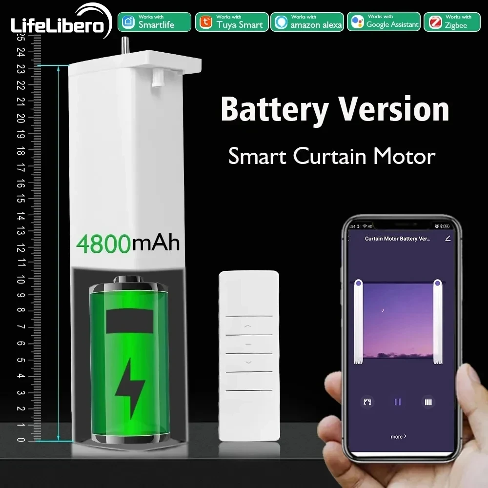 LifeLibero 6th Generation Tuya ZigBee Battery Smart Curtains Motor USB Type with Fast Charge Electric Curtain for Window Alexa