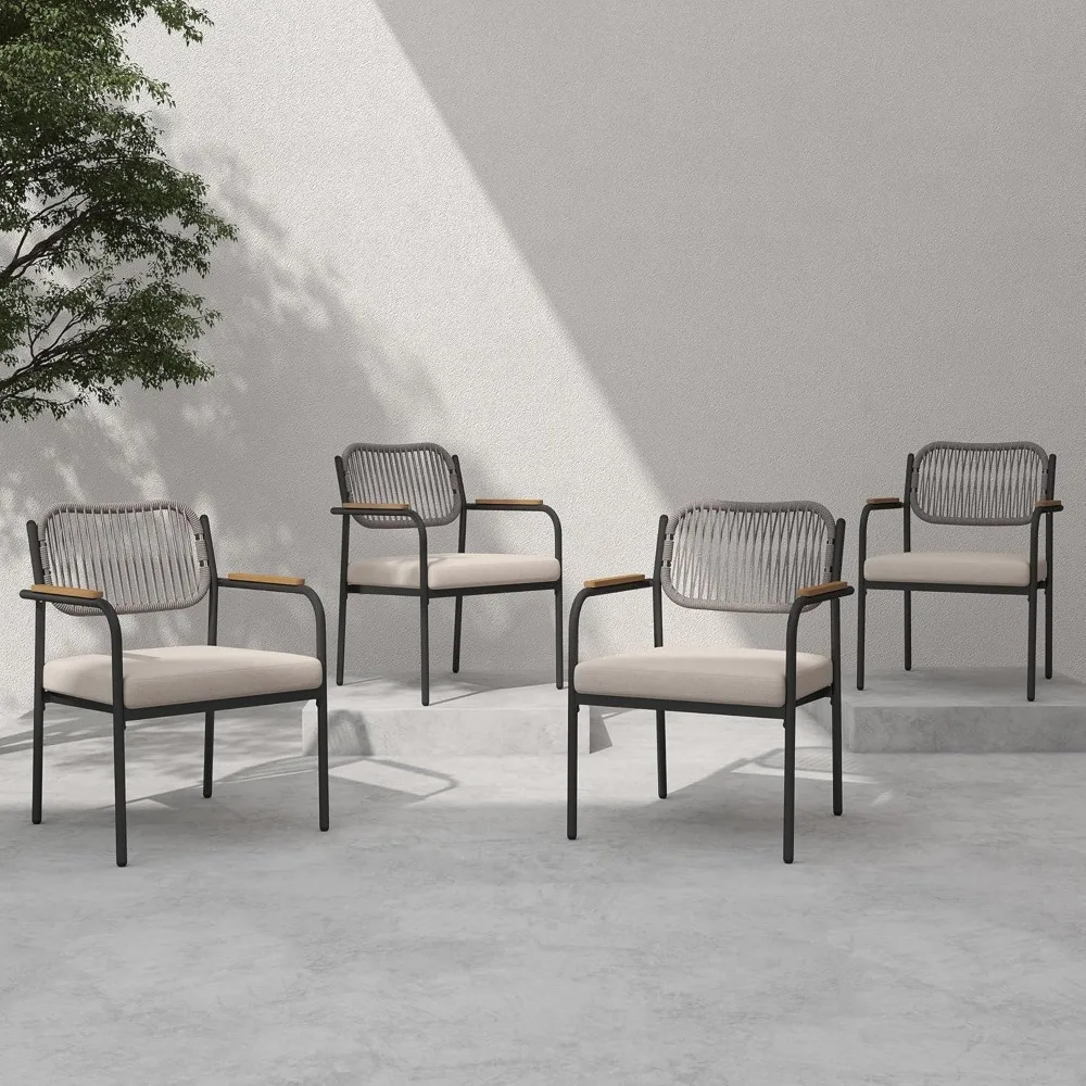 

Outdoor Dining Chairs Set of 4, Wicker Patio Dining Chairs with Removable Cushions, Rectangle Patio Table Chair, All Weather
