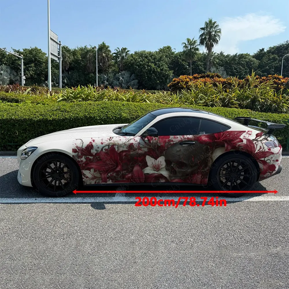 2pcs Twin Skeletons Entwined Flowers Car Side Wrap, Self-Adhesive PVC Waterproof & Scratch-Resistant Sticker, Car Accessory Gift