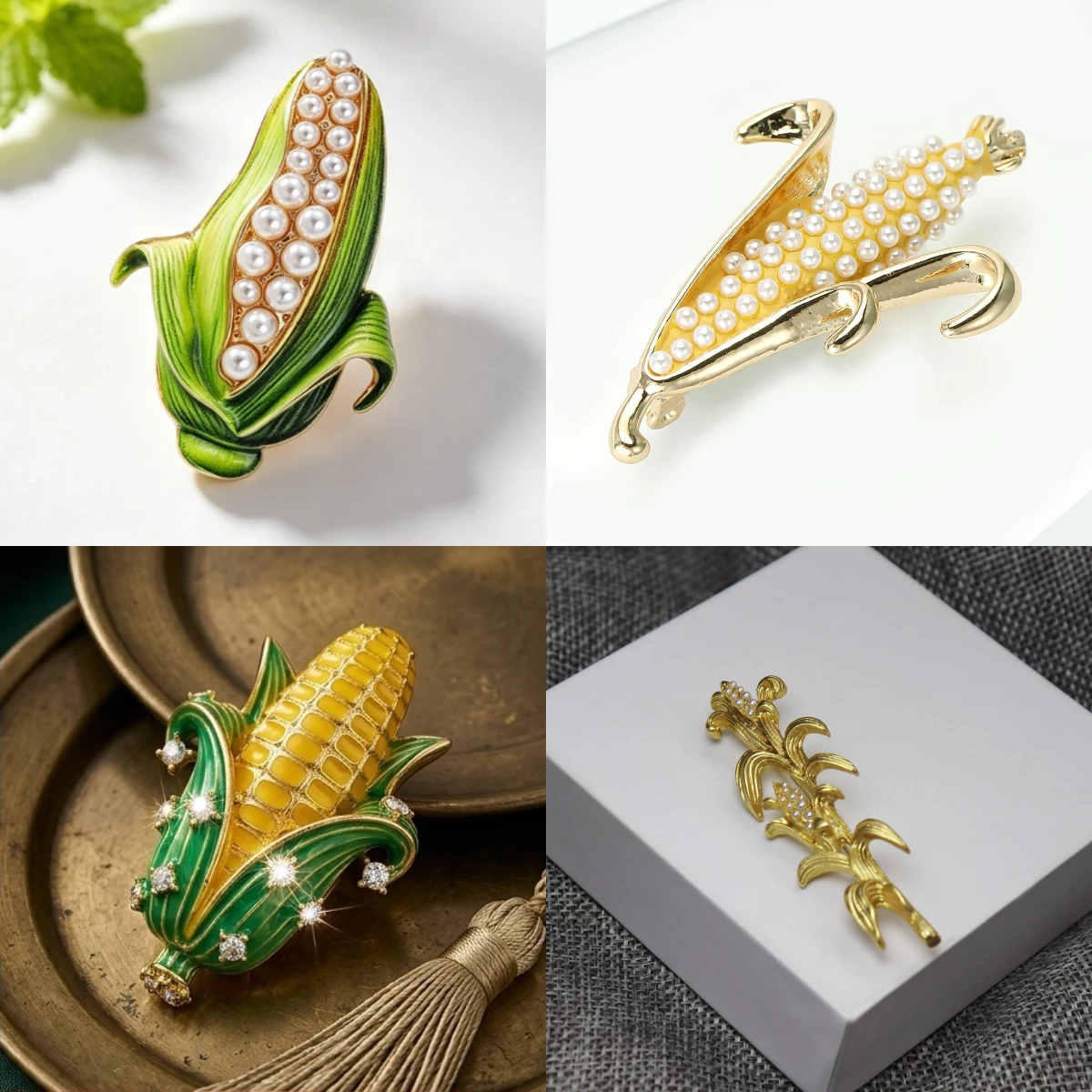 Light luxury enamel corn brooch, high-end suit jacket brooch, exquisite rhinestone wheat ear breast flower accessory