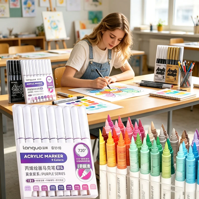 Ensemble de marqueurs acryliques liquides 5-9 couleurs, stylos à pointe pinceau blancs pour le graffiti DIY et les fournitures de peinture artistique professionnelle