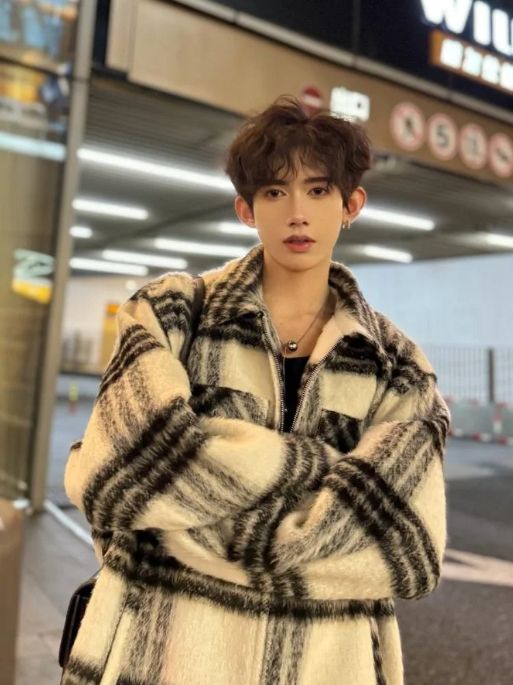 

Мужское шерстяное пальто на осень-зиму, утепленное, в клетку, молодежное, модное, повседневное, приталенное, верхняя одежда, теплое, ветрозащитное, на молнии