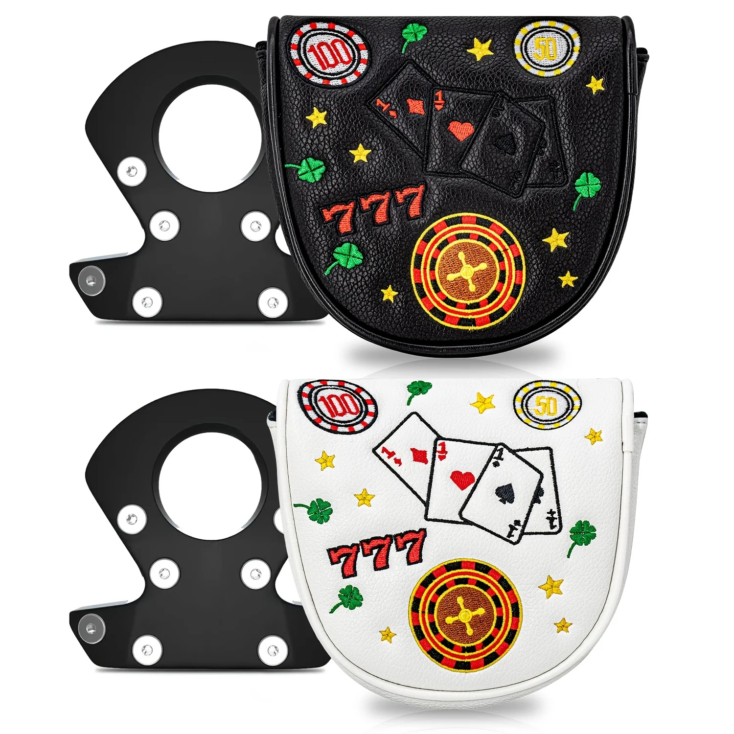 1pc Playing Card Pattern Golf Club Head Cover, Semi-Circular Mallet Golf Putter Cover, PU Material Putter Cover with High-End
