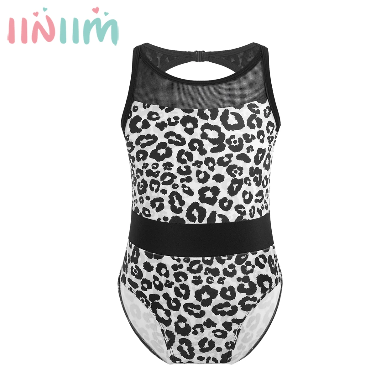 

Kids Girls Sleeveless Leopard Print Swimwear Backless Mesh Patchwork One-piece Swimsuit Swimming Jumpsuit Summer Beachwear