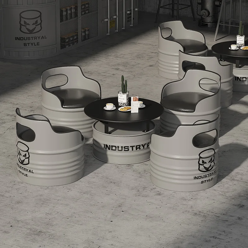 Cafe Bar Clear Bar Table and Chair Combination Tavern BBQ Milk Tea Shop Oil Barrel Booth