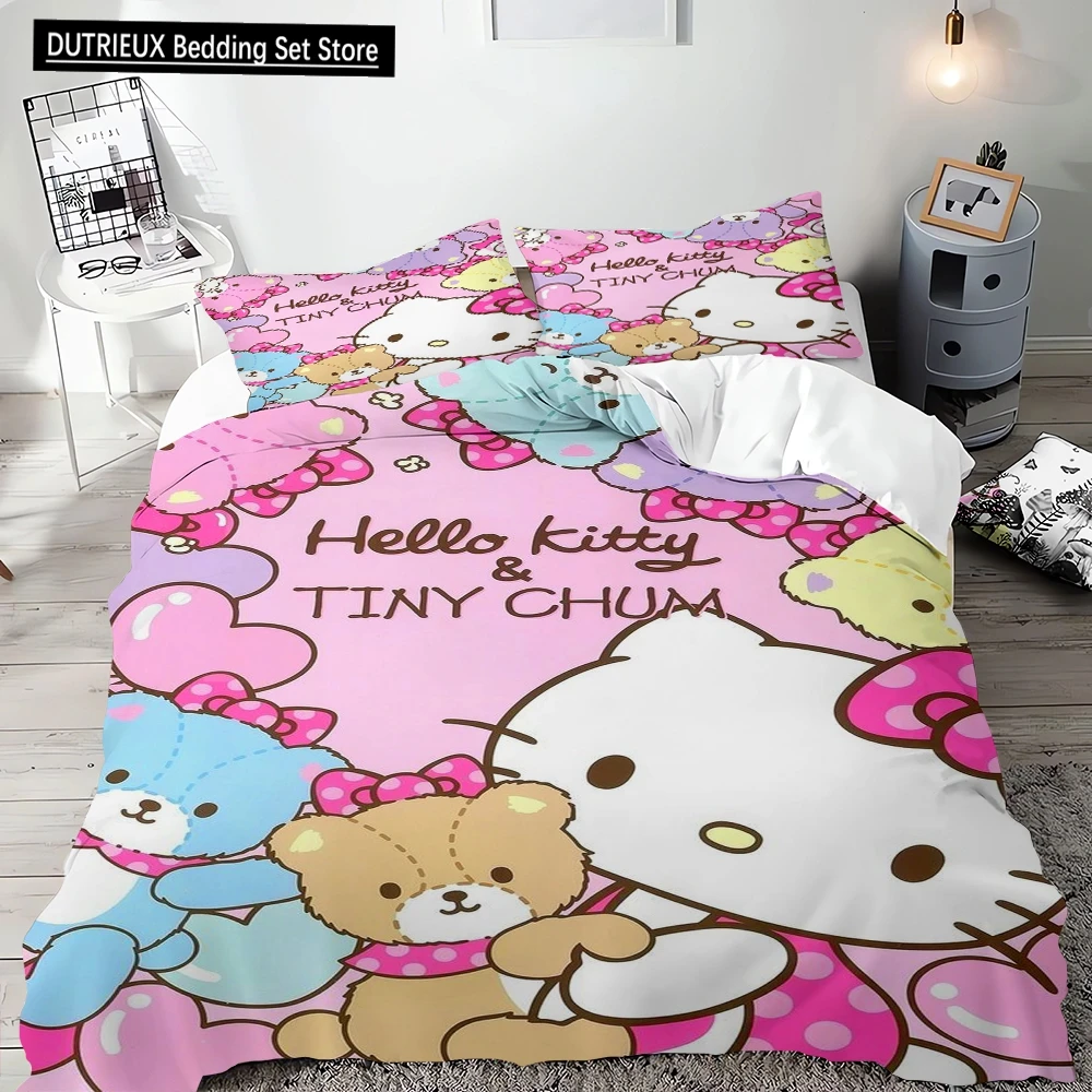 

Hello Kitty Duvet Cover Bedding Quilt Cover Set Needlework Pillowcase Quilt Cover Multi-size 3d Printing Single Double Bed