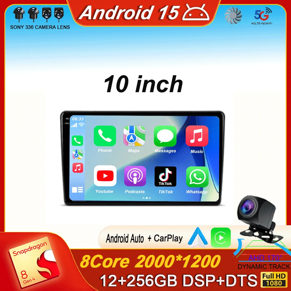 

Android 15 10" Carplay Auto Car Radio For Volkswagen Nissan Hyundai Kia Toyota Honda GPS Multimedia Player Stereo video WIF DSP