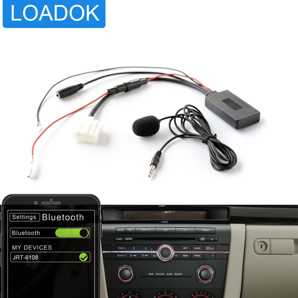 New Car Bluetooth 5.0 CD Radio Stereo Aux Handfree Mic Cable Adapter for Mazda 2 3 5 6 MX5 RX8 2006+ CX7 