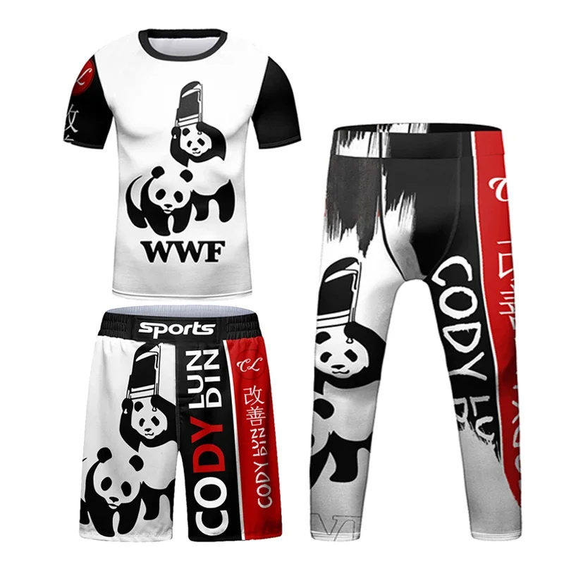 Jiu Jitsu Rashguard T-shirt For Children MMA Shorts Bjj Kids 4pcs/sets Boy Boxe kickboxing Mma Compression Clothing Sportswer