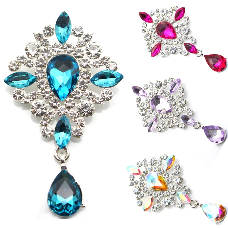 New 5PCS63 * 36MM alloy square water drop pendant brooch full of diamonds for women\'s clothing accessories