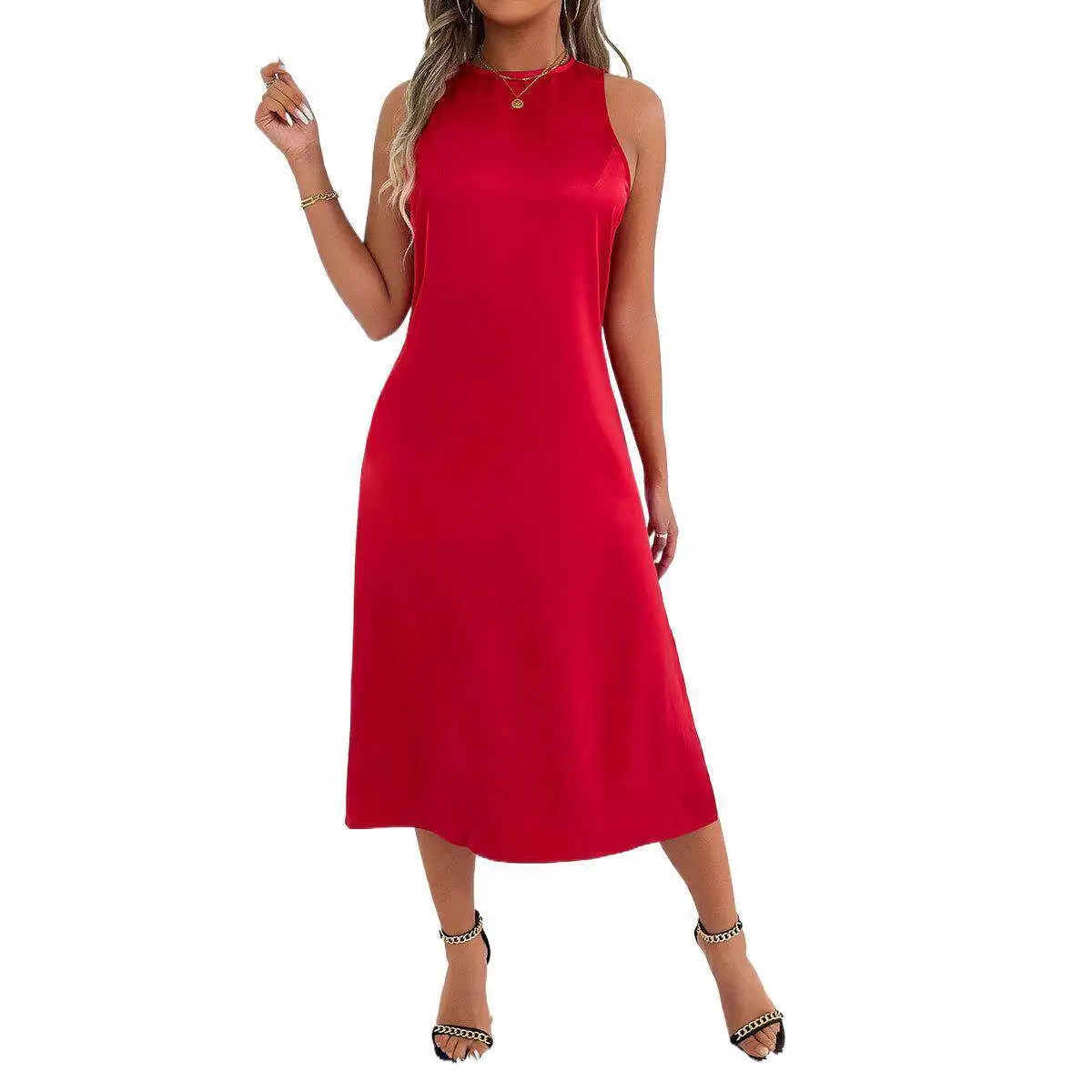 Elegant Satin Women's Dress Independent Station Spring Summer High-End Feeling  Long Skirt No Brand Chinese Made view 5