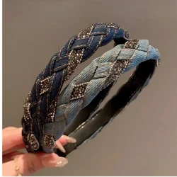 Demin Headband High-end Elegant Retro Light Rhinestone Denim Hair Accessories Braided Headband Fashionable Simple Hairband