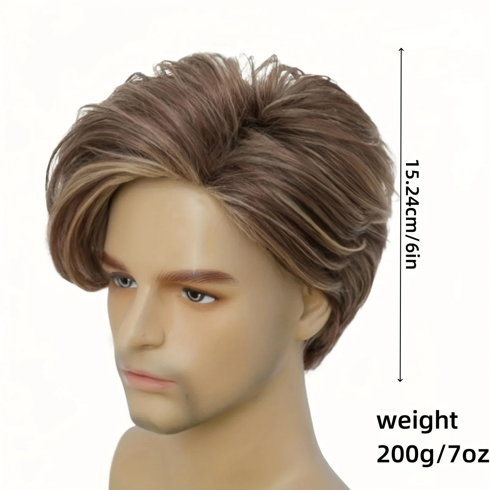 Men Wig Short Straight Synthetic Wigs for Male Mixed Brown Wigs with Side Bangs Cosplay Party Halloween