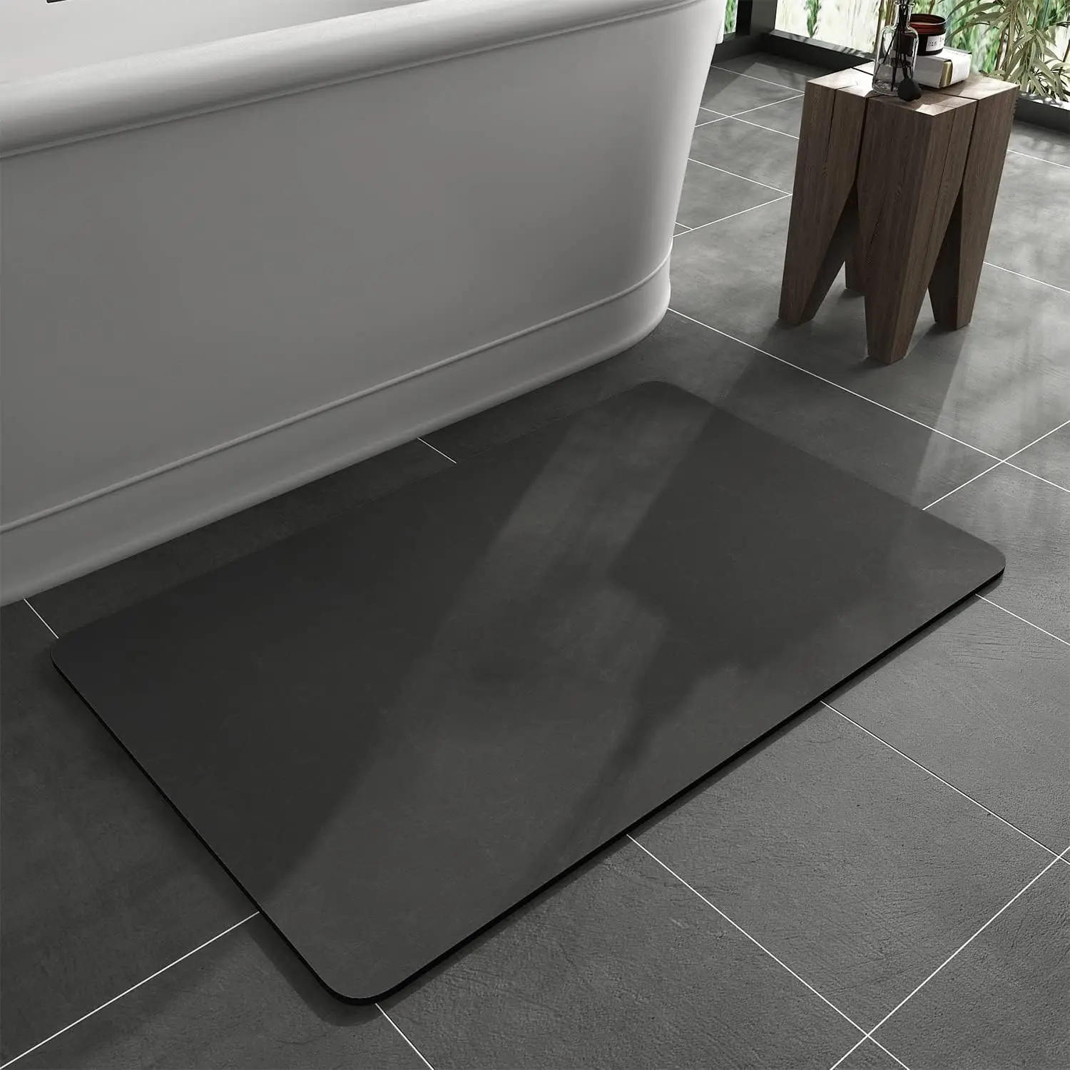

-Bath Mat Rug-Rubber Backing Non Slip Quick Dry Absorbent Thin Bathroom Rugs Fit Under Door-Faux Suede Surface Bathroom