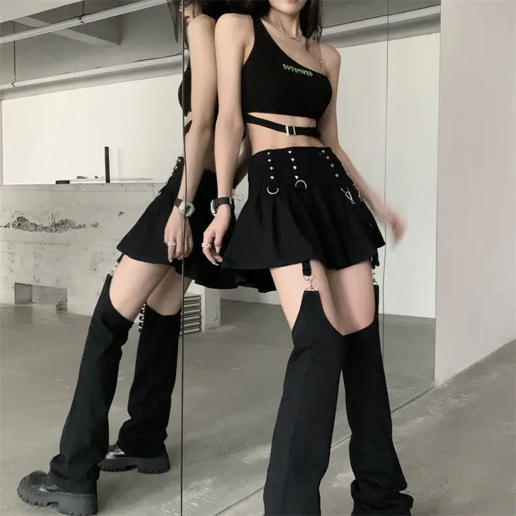 

Skirts With Trouser Legs Gothic Solid High Waisted A-Line Mini Skirts Preppy Style Cool Streetwear Fashion 2022 New