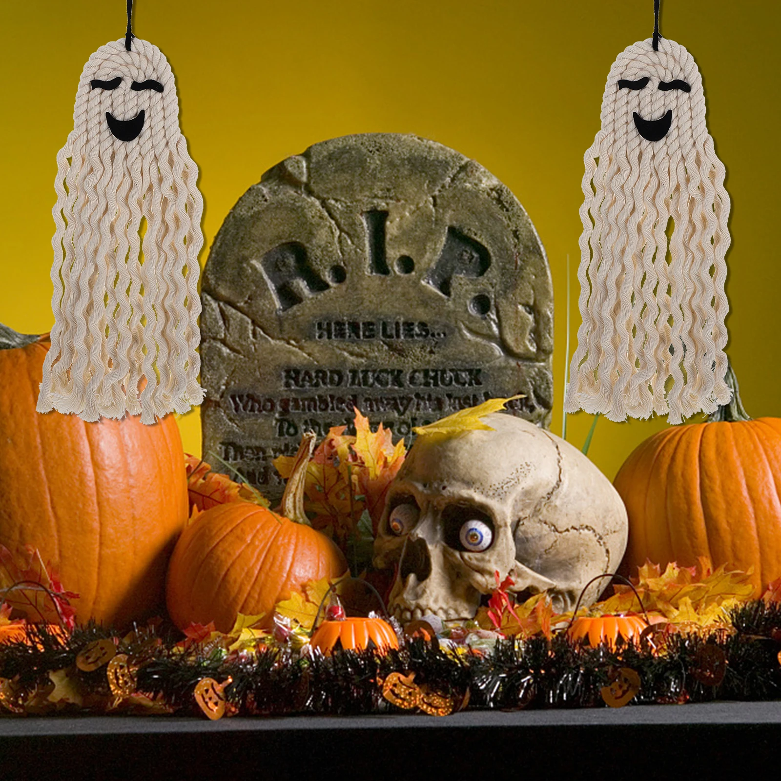 

Decorate Hand-Woven Wall Hanging Decorations Halloween Cotton Ghost Prop Ornaments