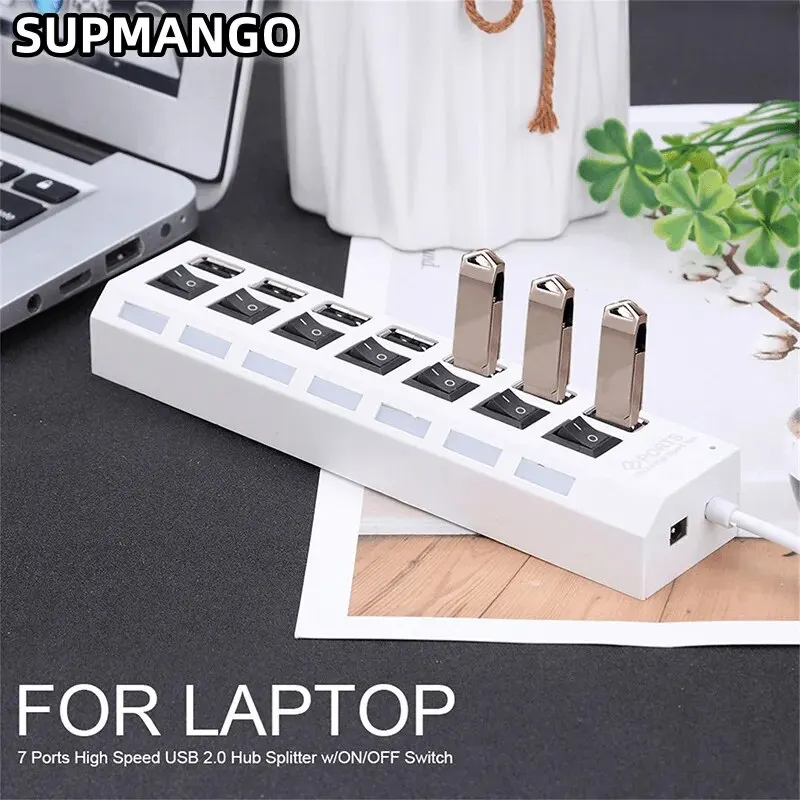 USB HUB USB Switch Hub 2.0 Adapter High Speed Multi 7 Ports Hub USB On Off Portable Splitter For Computer Laptop