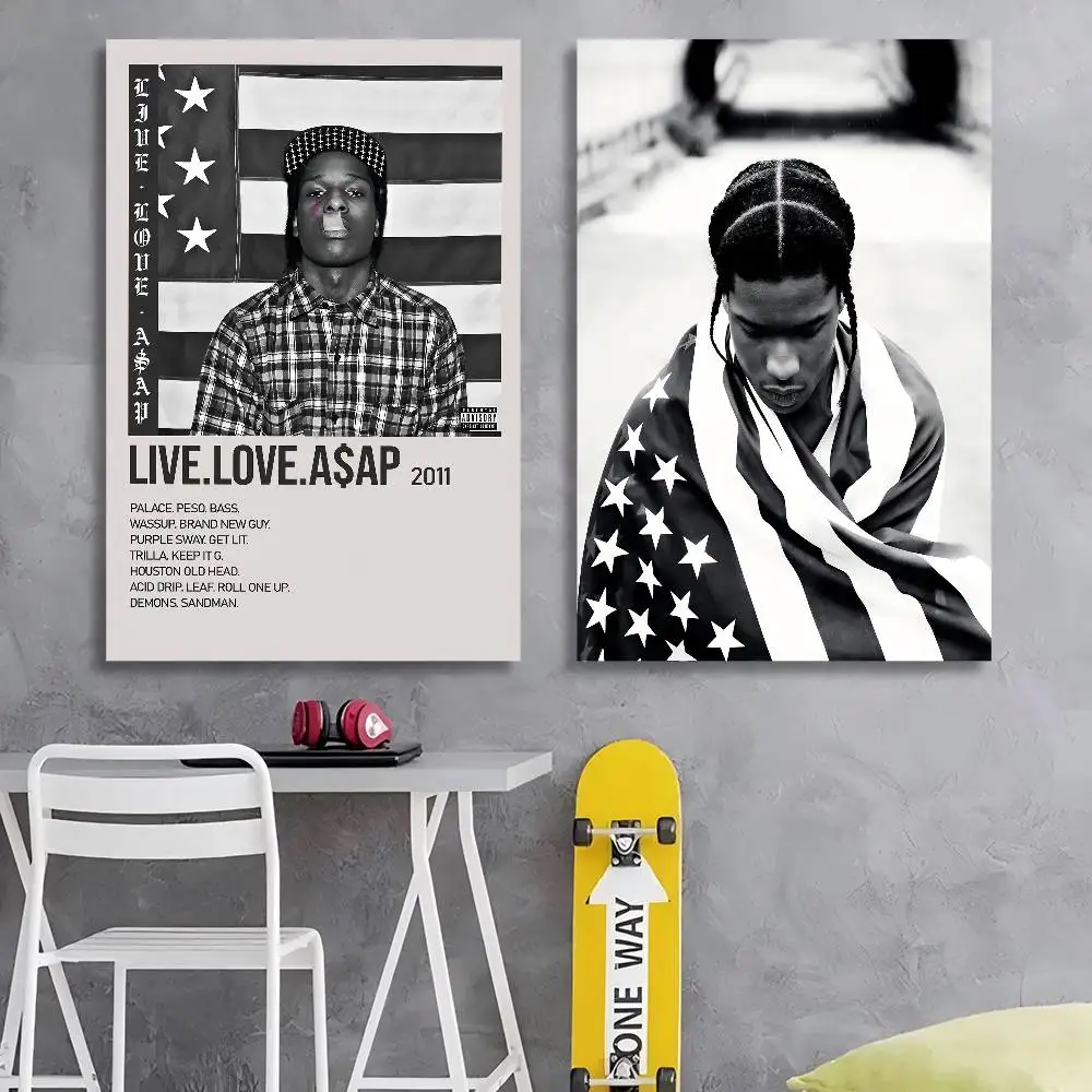المغني A$AP روكي ملصق فني ذاتي اللصق ورق أبيض يطبع الملصقات الفنية ديكور المنزل