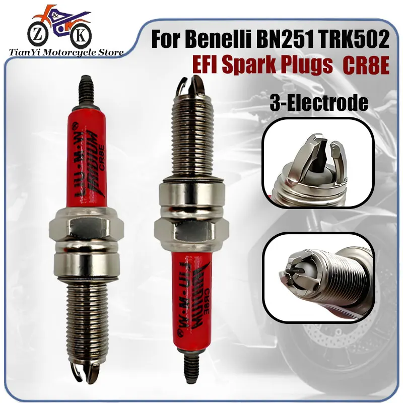 1PCS CR8E 3-Electrode EFI Motorcycle Lridium Spark Plug For Benelli Stels BN251 BN302 TNT300 TNT600 TRK502 Lengthen 10*19mm