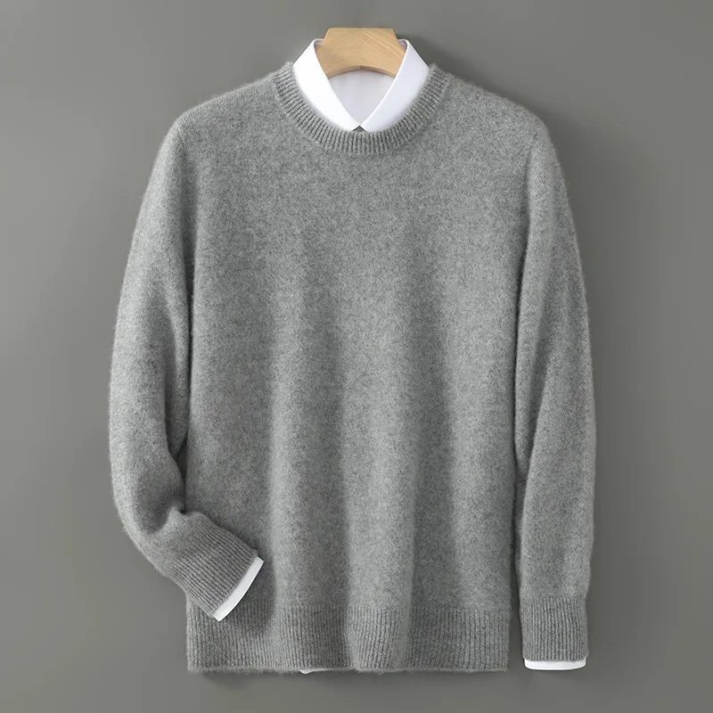 

Осень-зима, новый свитер из % шерсти, мужской свитер первой линии, готовый к ношению, утолщенный пуловер с круглым вырезом и иглой, однотонная молодежная основа