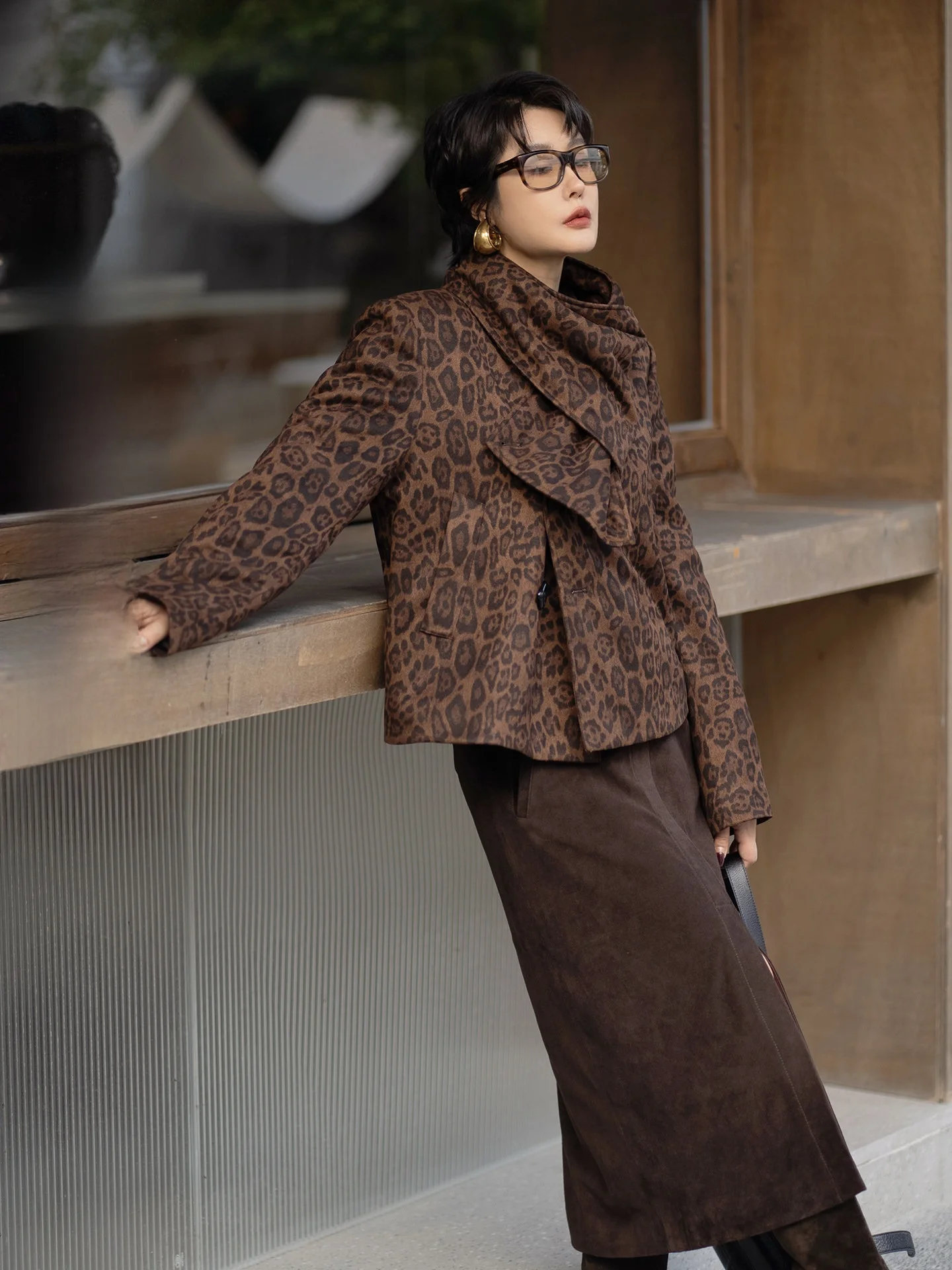 

Thiened Cotton Jaet Women's ort Sle 2025 New Winter Coat Leopard Print Suede Wool Outerwear Casual Commute Vintage