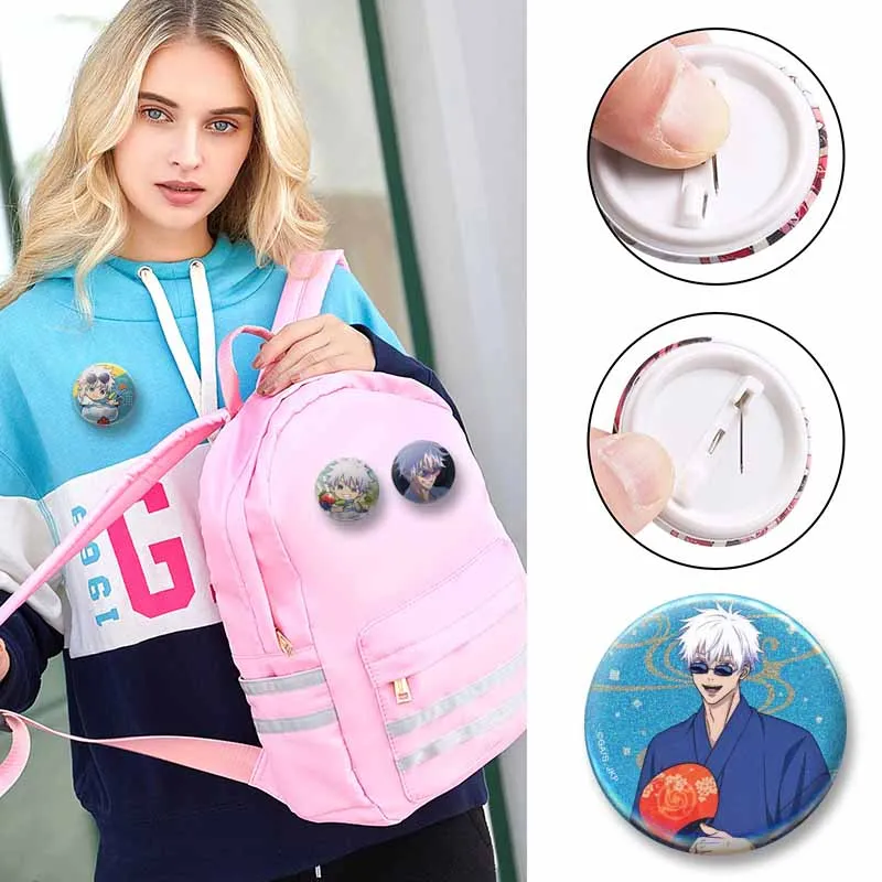 Cartoon Animation Collection Round Brooch Cute Anime Figure Gojo Satoru Badge Jewelry Pins Gifts for Friends Bag Hat Shirt Decor