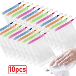 10PCS Hangable Soap Foaming Net Shower Bathroom Facial Cleanser Body Cleaning Soap Mesh Glove Bubble Net Bags Cleaning Tools