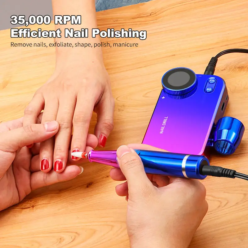 Colorful High Speed Rechargeable Strong Nail Tools Drill Machine 35000Rpm Professional Manicure Electric Nail Drill Machine