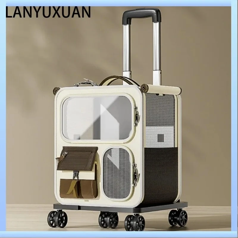 

New Portable Cat Bag Soft-Sided Universal Wheels Cat Carrier Luggage Detachable Large Capacity Pet Stroller Travel