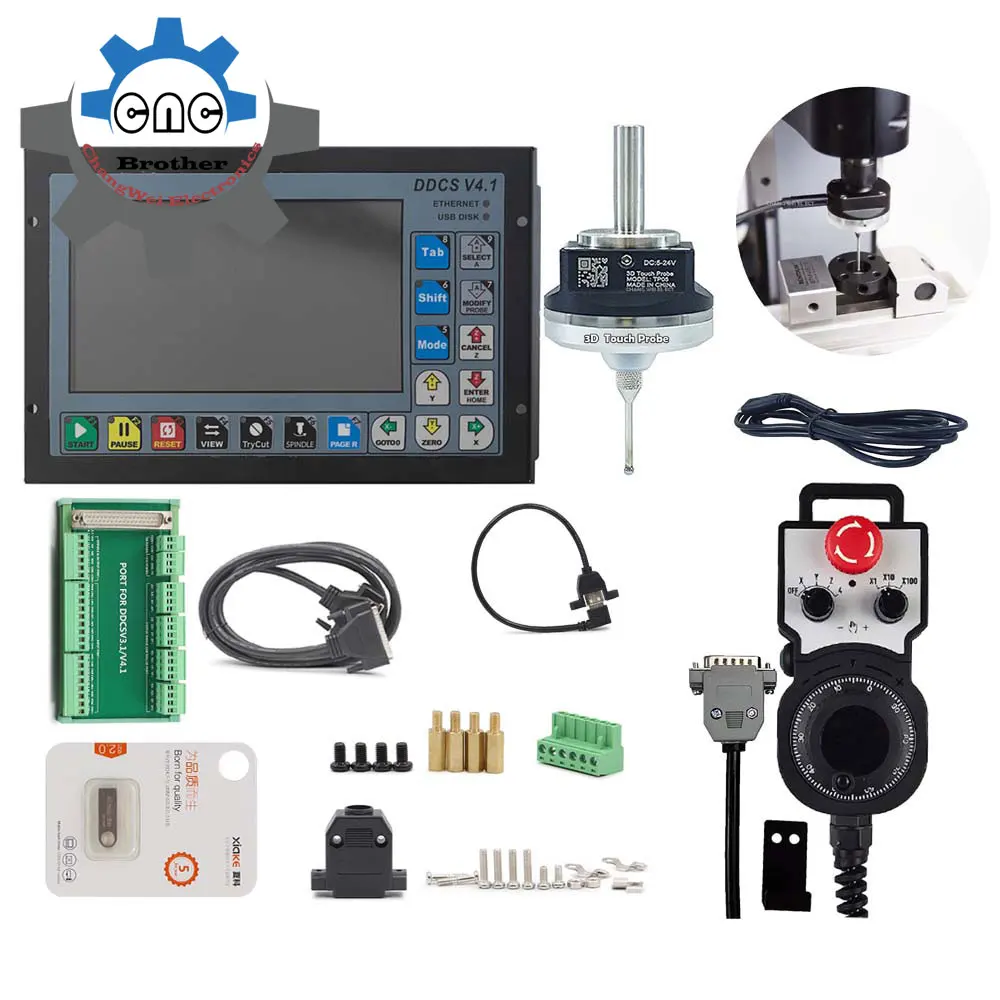 

CNC Controller DDCSV4.1 3/4 Axis CNC Offline Controller Kit Anti-roll 3D Touch Probe Edge Finder+MPG