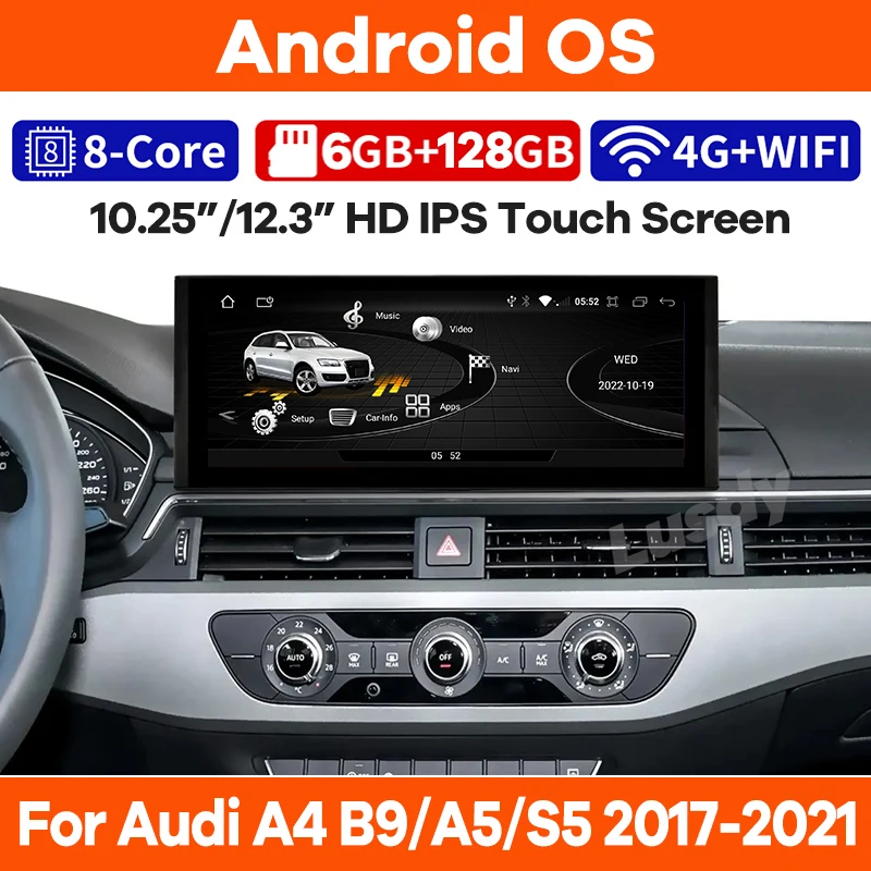 Android 14 Car Radio Multimedia Player GPS Navigation for Audi A4 B9 A5 S5 2017-2021 Stereo Video CarPlay Touch Screen Head Unit