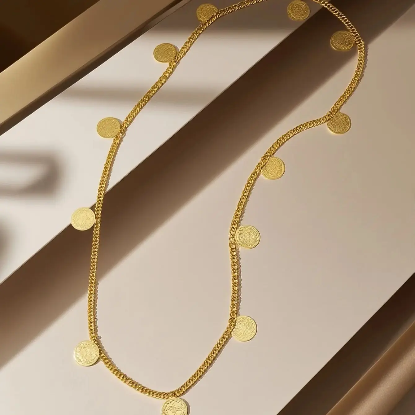 Gold Plated Long Chain Turkish Coin Necklace for Women Ethnic Kurdish Wedding Bridal Jewelry Luxury Gold Body Chain Accessory