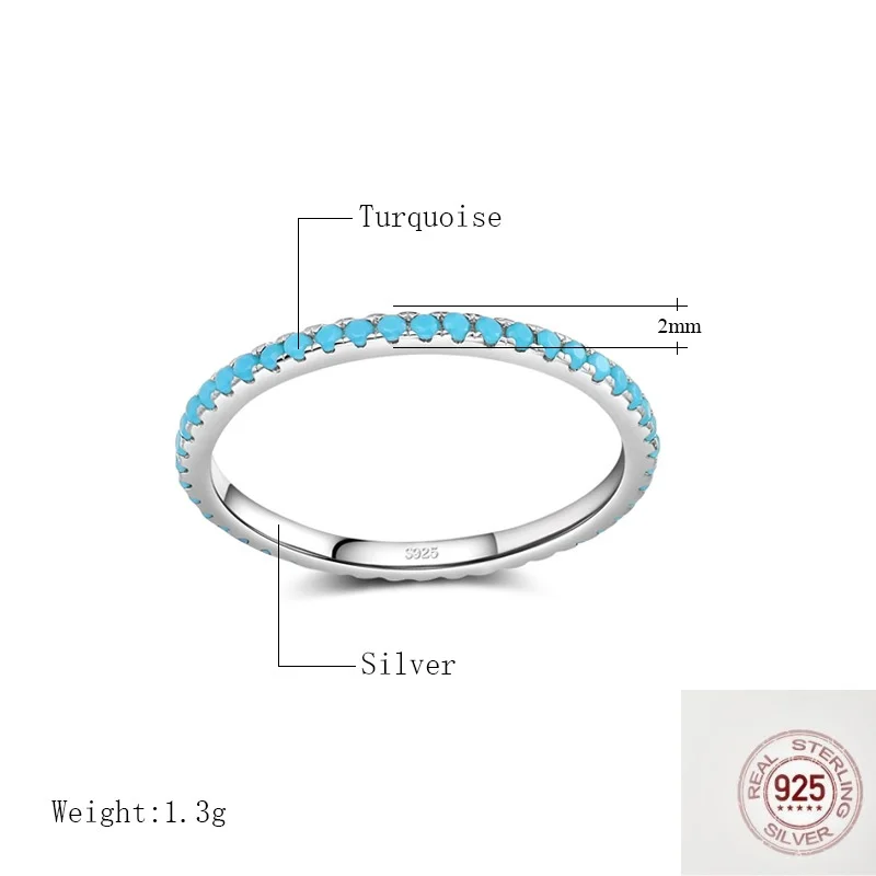 Turquoise Simple Versatile Index Ring for Women, European & American Stackable Trendy Fine Ring, Light Luxury Silver Jewelry