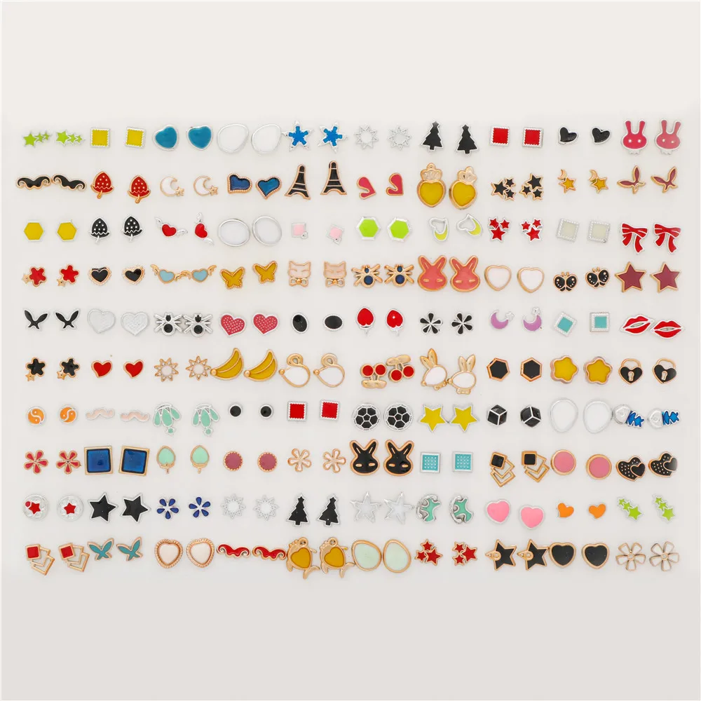 100 Pair/Lot Small Mini Stud Earring Set For Girl Love Star Animal Geometric Random Female Wedding Party Ear Jewelry Accessories