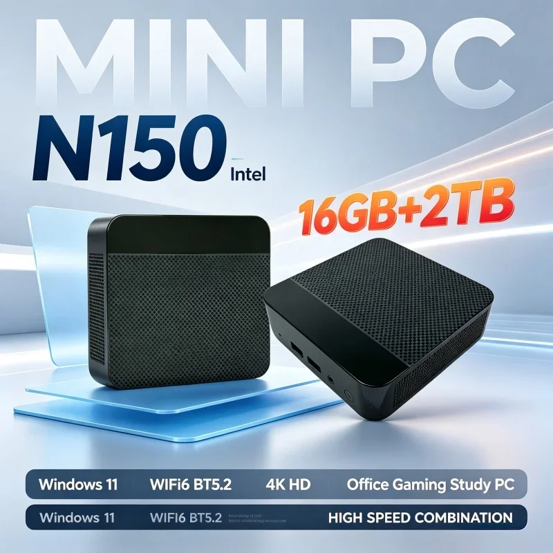 Intel N150 Mini Desktop Computer 16GB RAM 1TB‑2TB SSD Windows11 WiFi6 BT5.2 Compact Mini PC Host For Daily Work Study Home