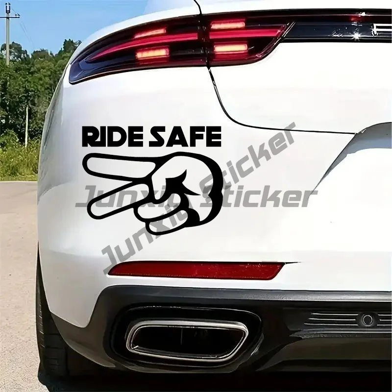 

Ride Safe 2 Fingers Down Vinyl Decal for Motorcycles, Cars, Windows - Biker Respect Design