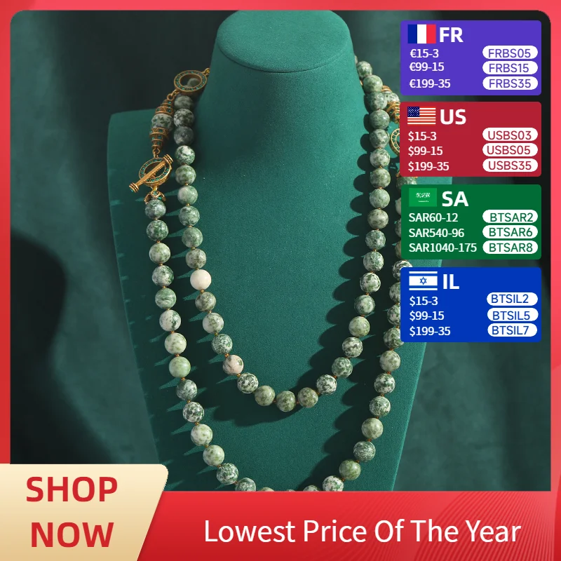 

Винтажное ожерелье из бусин из натурального камня с мохом, зеленые многослойные антикварные украшения в стиле бохо, роскошные пляжные аксессуары для женщин, новинка 2025 г.