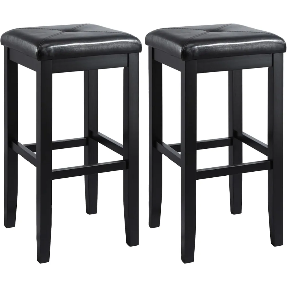 

Upholstered Square Seat Bar Stools Set of 2, Black, 29-inch
