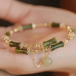 New Chinese Light Luxury Retro Green Bamboo Beaded Bracelet for Women Fashion Lily Of The Valley Flower Bracelet Jewelry Gift