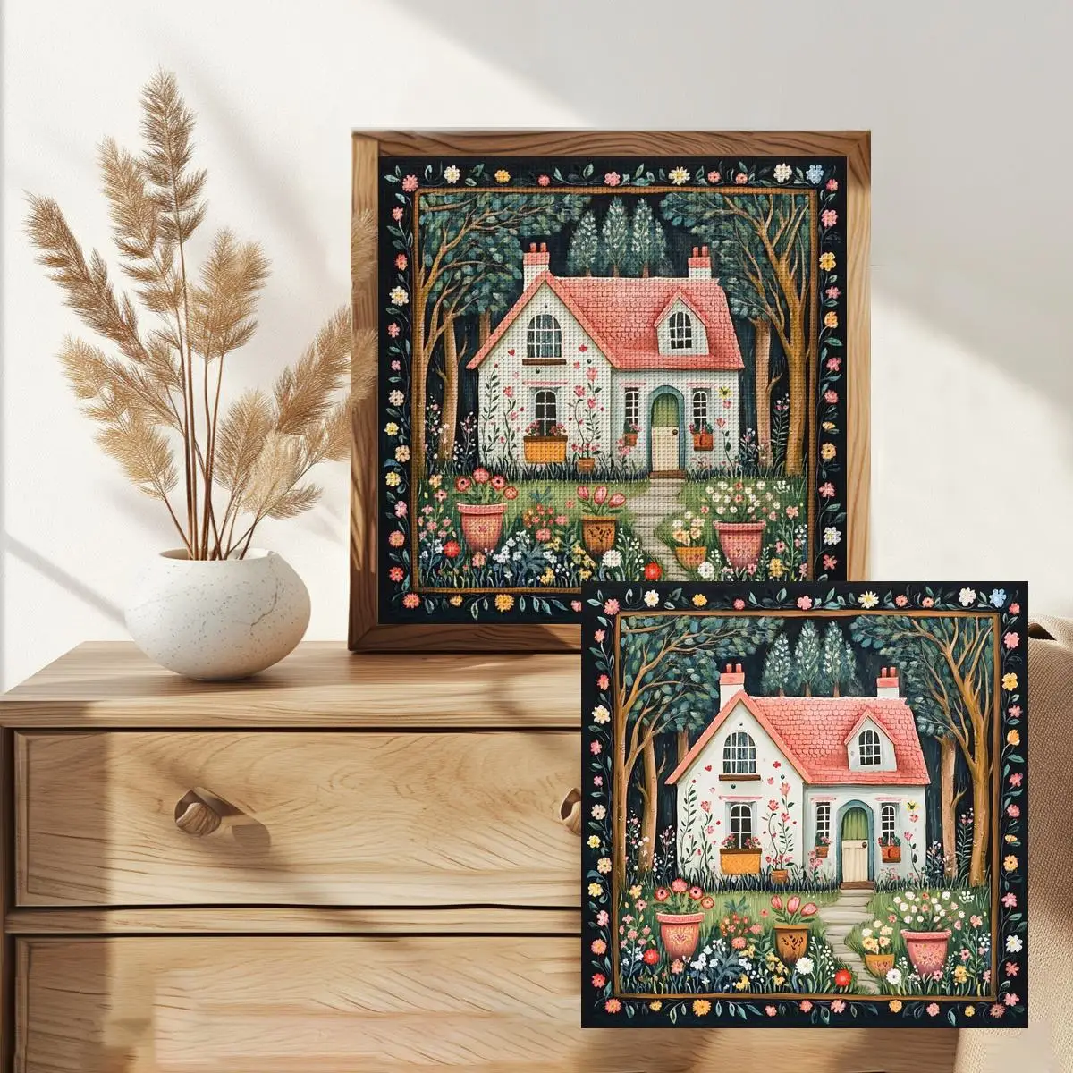 1 Stück 30x30 cm/11,8 Zoll Blumenhaus Gestempeltes Kreuzstich-Set DIY-Kit 11/14/16CT DIY-Stickset DIY-Kreuzstich-Set – Detail 2
