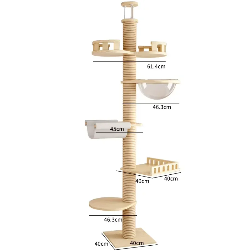 Qbellpet Eco-Friendly Wood Large Cats Condo Trees Play Furniture Scratcher Modern Cat Ceiling Tree Tower Multi-Layer Cat