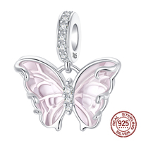 925 Sterling Silver Transparent Pink Grace Dreamy Butterfly Pendant Charm Fit Original Charms Bracelets Women DIY Jewelry Gift