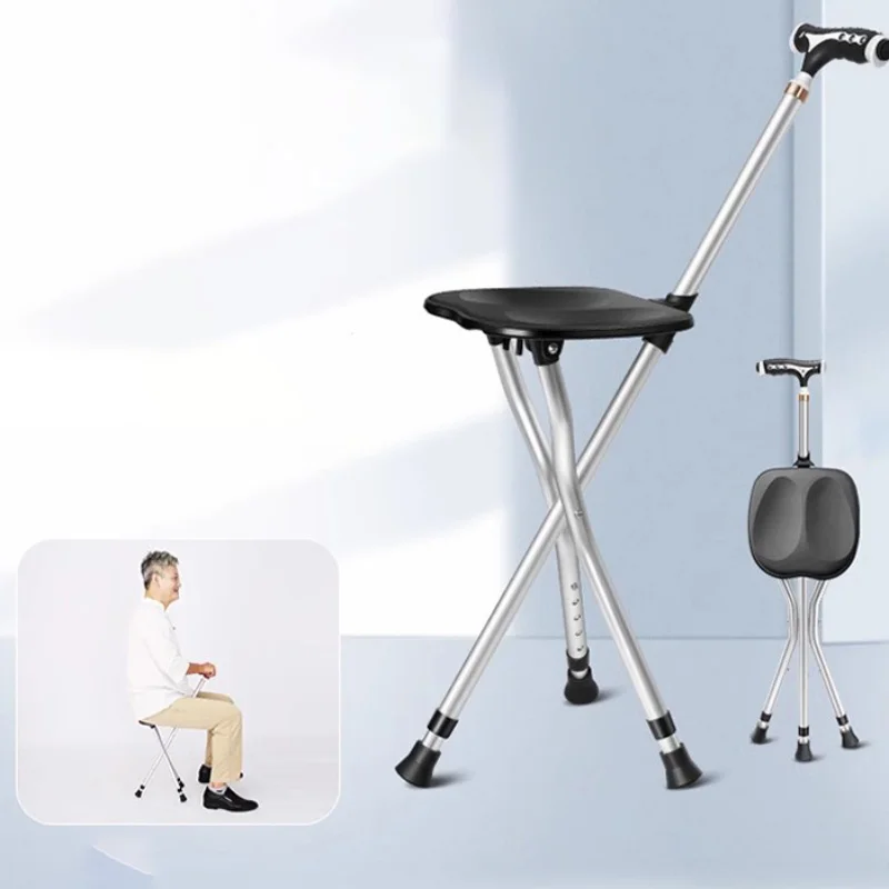 Elderly Anti Slip Folding with Stool Portable Cane Walking Aid Sitting Lightweight Chair for The Elderly Dual-use Support Bar