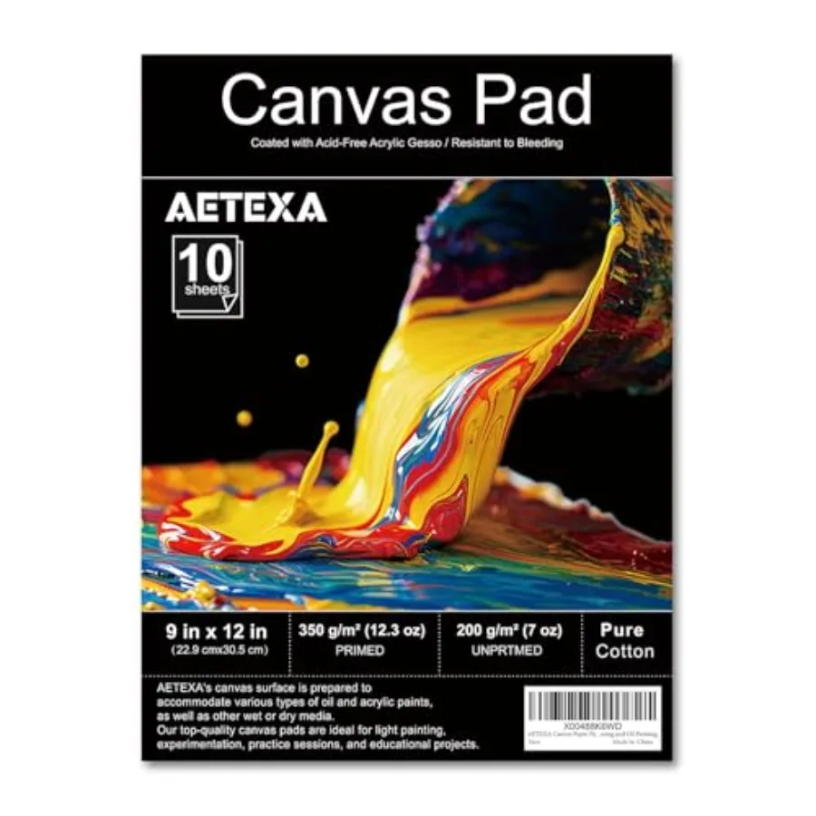 

Canvas Paper Pad, 9"x12" Canvas Pad, 10 Sheets, 12.3 oz Gesso, Glue Bound, Art Supplies for Adults and Teens, for Acrylic Pouri
