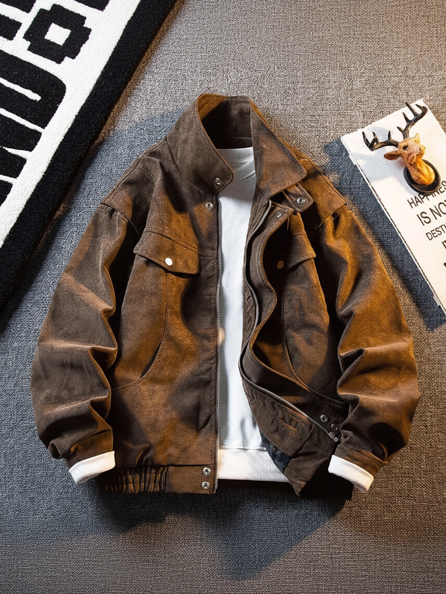 

Мужская замшевая куртка с воротником-стойкой в стиле ретро, новинка 2025 года, осенне-зимняя, в американском стиле, крутая мотоциклетная кожаная куртка, модная повседневная модель