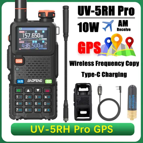 Baofeng UV-5RH Pro GPS 워키 토키 10W 고용량 Type-C 충전기 떨어지는 경보 NOAA 날씨 채널 640CH UV-5RM 업그레이드