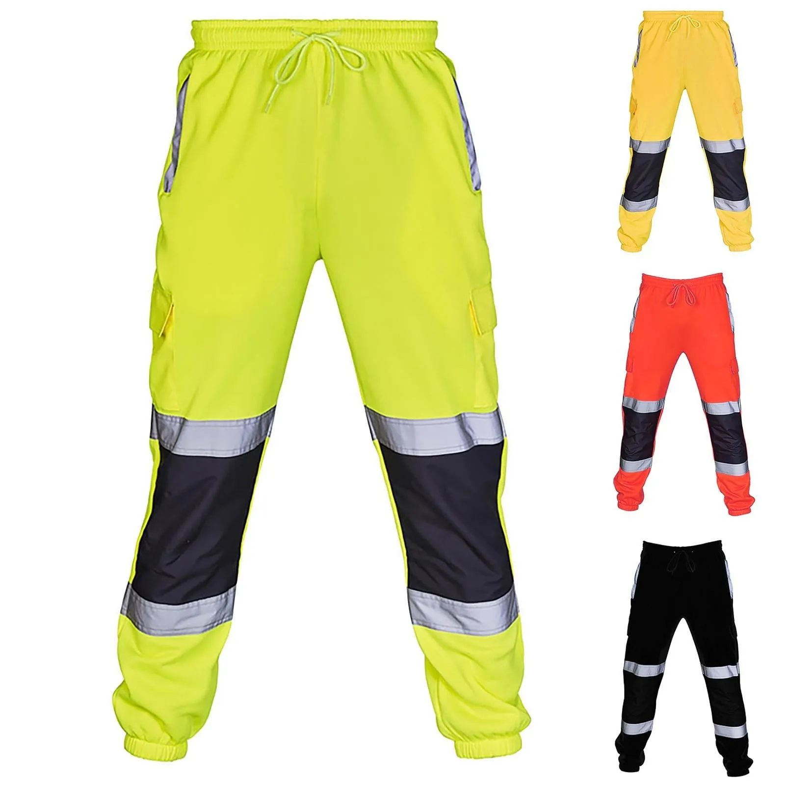 

Men's Work Uniform Bottoms Safety Pants Striped Reflective Pants Loose Mens Work Trousers Patchwork Workwear Safety Clothing